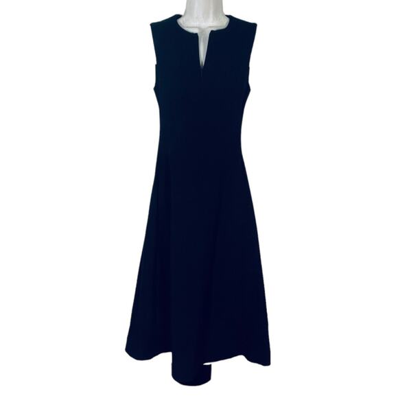 Cos Flared Midi Minimalist Fit & Flare Dress in Black Sz 2 Sleeveless w Pockets - Picture 1 of 9
